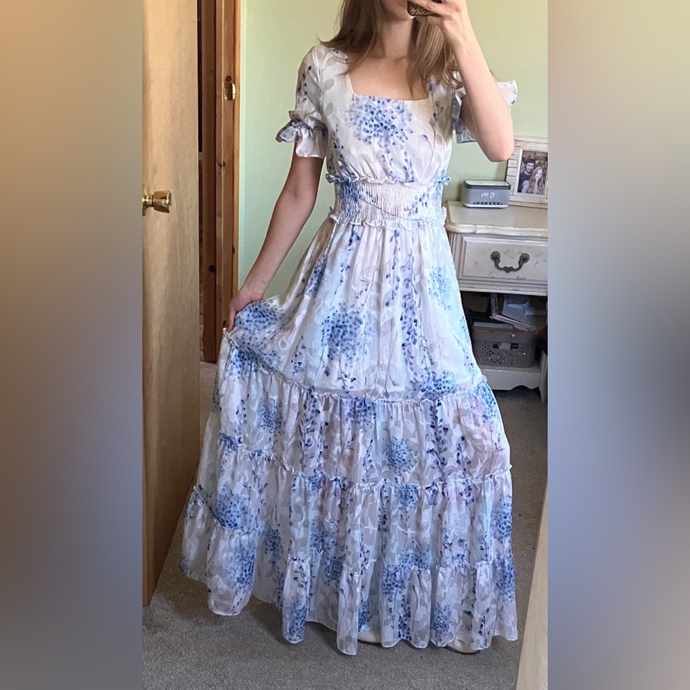 Baltic Born Blue Purple Floral Tiered Maxi Dress